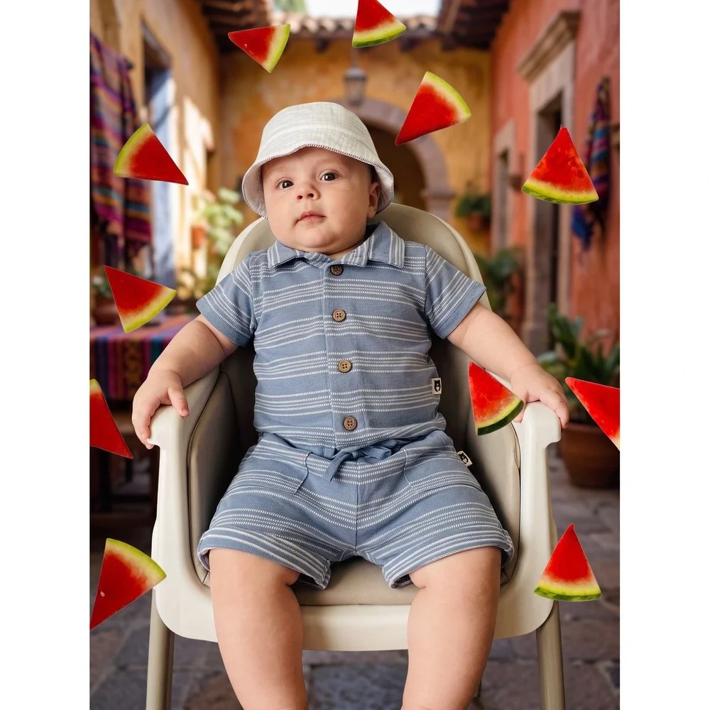 Rabbit + Bear Organic Striped Button Down Top & Shorts Set 6-9M